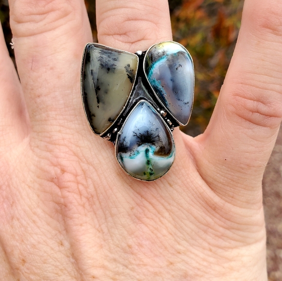 New Unique Multi Dendritic Opal 925 Silver Ring. - Picture 8 of 16